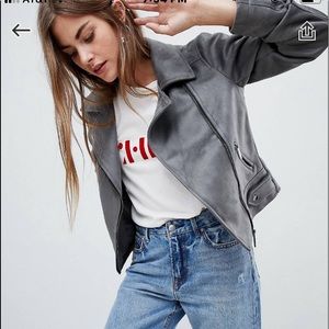 New Look Suede Bike Jacket - Grey